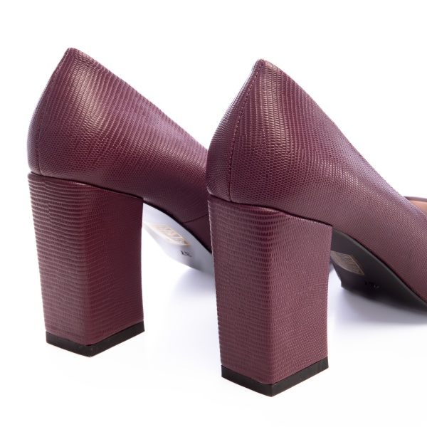 Pantofi Eleganti din Piele Ecologica cu model si toc Gros CRL0726 bordo - Img 3