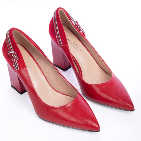 Pantofi Eleganti din Piele Ecologica cu toc Gros CRL0730 Red - Img 2