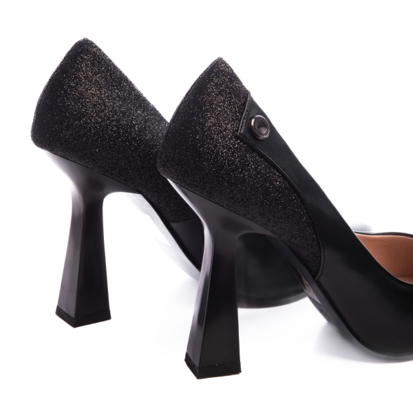Pantofi Eleganti din Piele Ecologica cu toc special si Sclipici CRL0724 NEGRU - Img 3