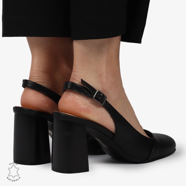 PANTOFI ELEGANTI DIN PIELE NATURALA CU VARF ROTUND CRL01388 NEGRU - Img 4
