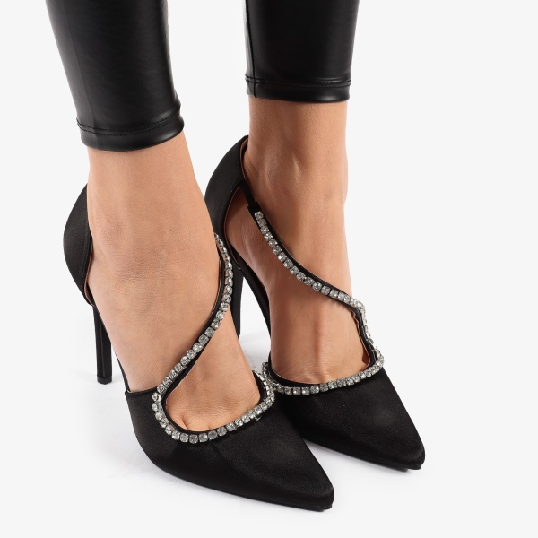 PANTOFI ELEGANTI DIN SATIN CU STRASURI SI MODEL CRL0800 - Img 3