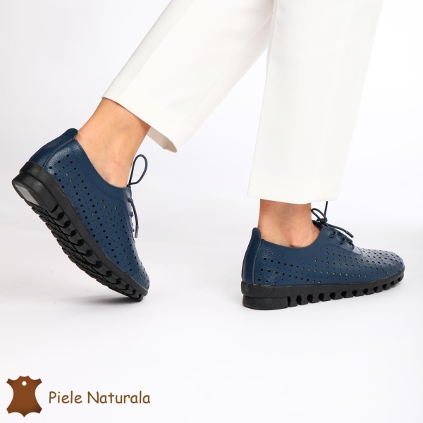 Pantofi Perforati dama din Piele Naturala cu mici perforatii CRL0188 NAVY - Img 4