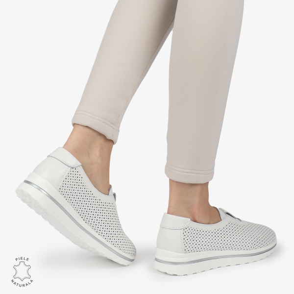 Pantofi Perforati Dama Piele naturală CRL0104 ALB - Img 3