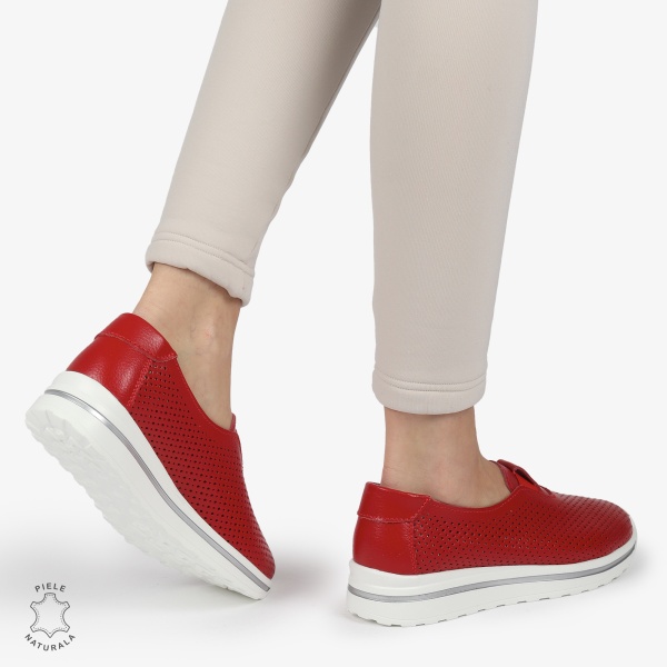 Pantofi Perforati Dama Piele naturală CRL0104 ROSU - Img 3