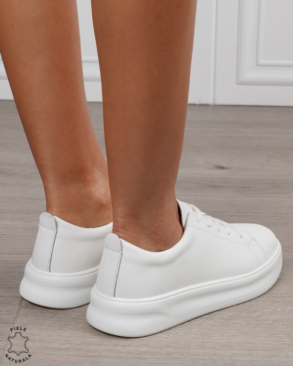 Pantofi sport damă din piele naturală cu design clasic CRL1866 ALB - Img 2