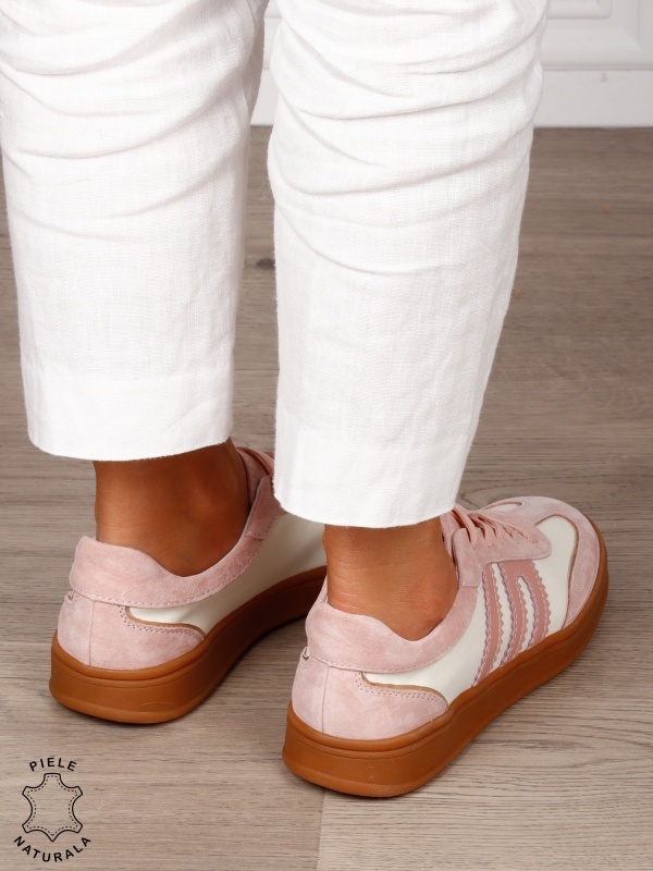 Pantofi sport damă din piele naturală întoarsă si material textil lateral CRL1566 ROZ - Img 4