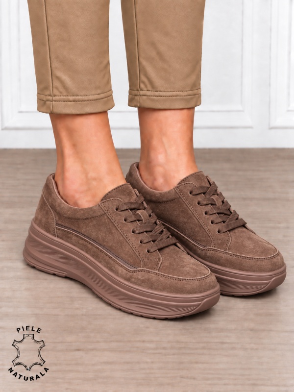 Pantofi sport damă din piele naturală intoarsa stil clasic și versatil CRL1867 CAFENIU - Img 3