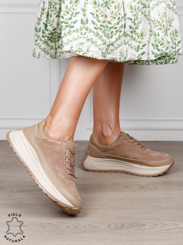 Pantofi sport din piele naturală cu design contemporan CRL1814 KHAKI - Img 2