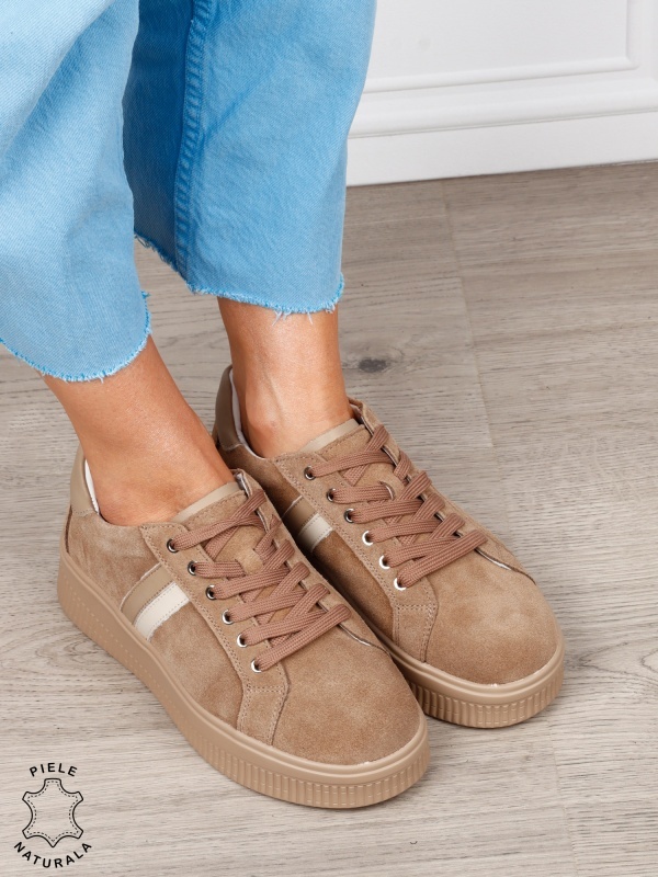 Pantofi sport din piele naturală intoarsa cu finisaje premium CRL1811 KHAKI SUEDE - Img 2
