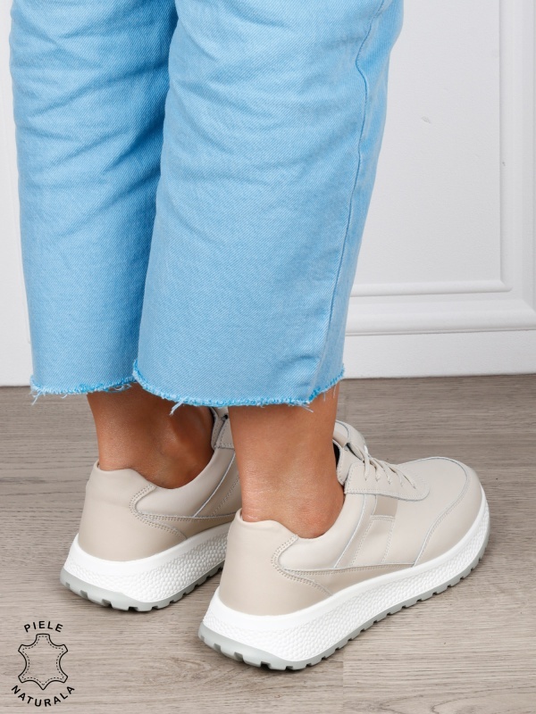 Pantofi sport din piele naturală pentru confort și stil CRL1813 BEJ - Img 3