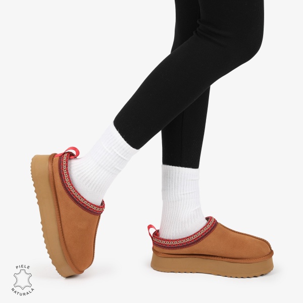 PAPUCI DAMA TIP UG din PIELE NATURALA INTOARSA CRL1268 CULOARE: CAMEL - Img 4