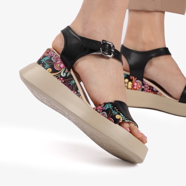 Sandale dama din Piele Ecologica cu Imprimeu Floral CRL0813 - Img 3