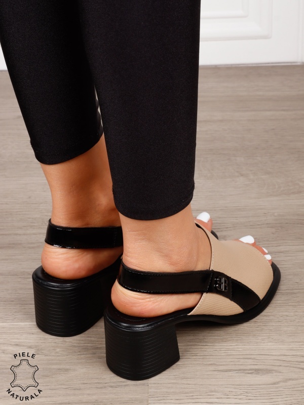 Sandale dama din Piele Naturala cu toc gros CRL1639 KHAKI - Img 3