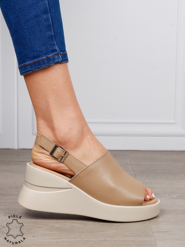 SANDALE DAMA DIN PIELE NATURALA CU VARF DECUPAT CRL1642 KHAKI - Img 4
