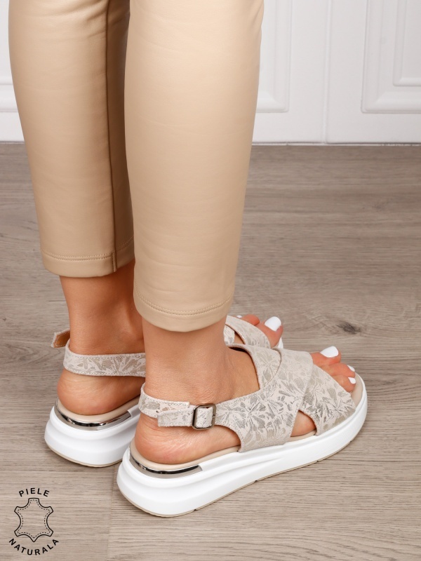 Sandale damă din piele naturală model simplu CRL1653 AURIU - Img 3