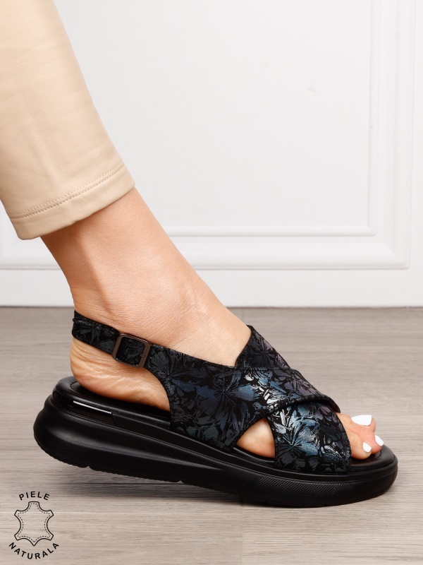 Sandale damă din piele naturală model simplu CRL1653 NEGRU - Img 2