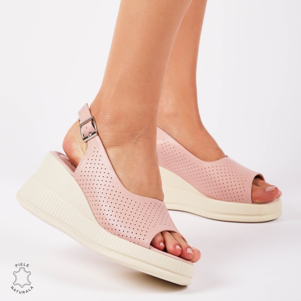 SANDALE Dama DIN Piele Naturala TALPA INALTA CRL1435 ROZ - Img 2