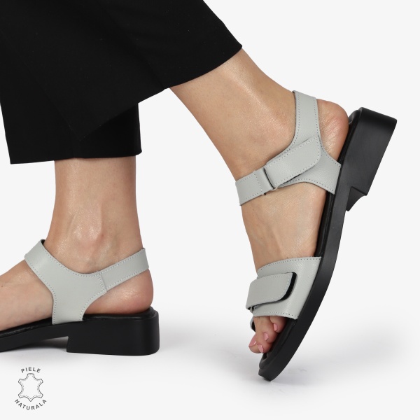 SANDALE Dama Piele Naturala CU INCHIDERE VELCRO CONFORTABILE CRL1373 GRI - Img 3