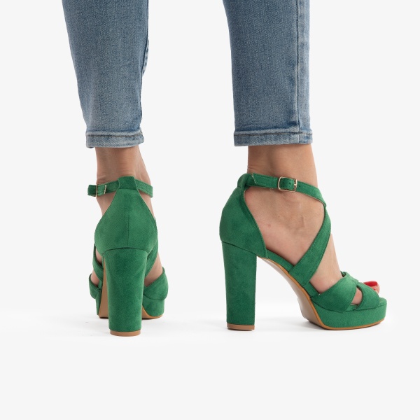 SANDALE DIN PIELE ECOLOGICA Intoarsa cu Toc Gros CRL0755 VERDE - Img 2