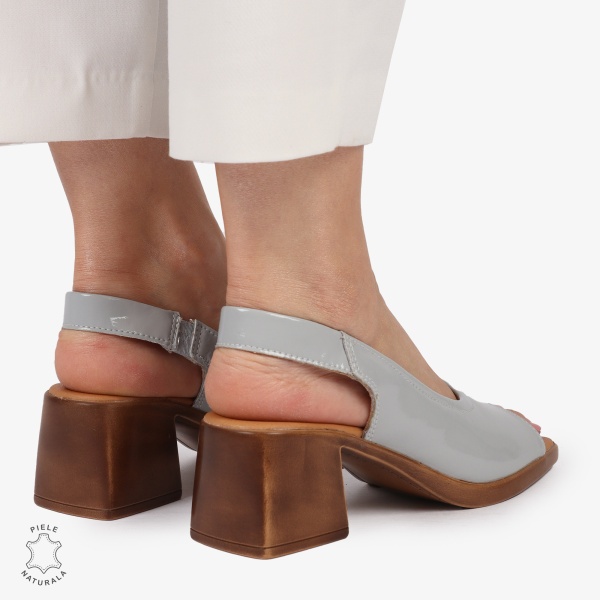 Sandale elegante din piele naturală CU CATARAMA MODEL CLASIC CRL1403 GRI - Img 4