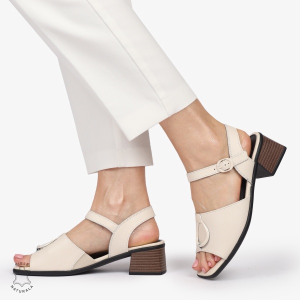 Sandale elegante din piele naturală CU CATARAMA SI VARF DECUPAT CRL1402 BEJ - Img 2