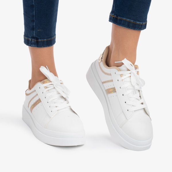 SNEAKERS DAMA din PIELE ECOLOGICA CRL0887 CULOARE:AURIU - Img 2