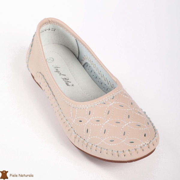 Balerini dama din Piele Naturala cu mici perforatii CRL0180 ROZ - Img 2