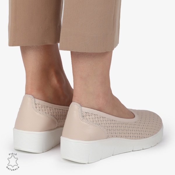 Balerini dama din Piele Naturala cu talpa groasa CRL01382 ROZ - Img 4