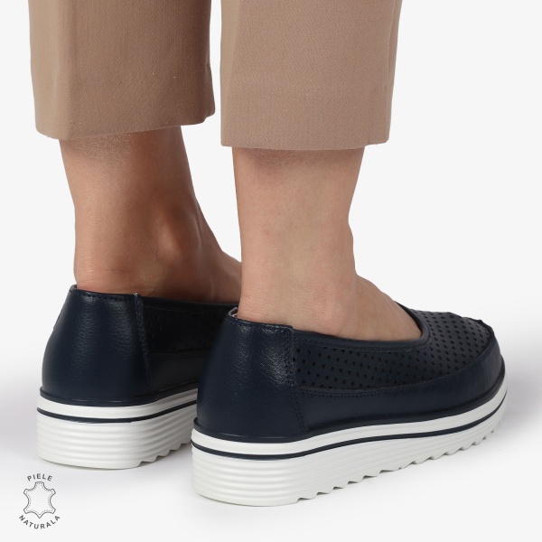 Balerini dama din Piele Naturala cu talpa groasa CRL0172 BLEUMARIN - Img 2