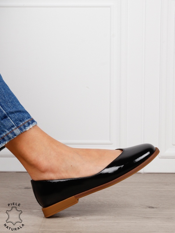Balerini dama din piele naturala cu talpa usoara si plata CRL1630 NEGRU - Img 2