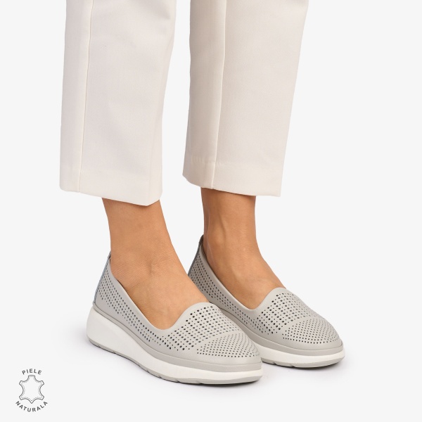 Balerini dama din Piele Naturala Perforata CRL1075 CULOARE: Gri - Img 2
