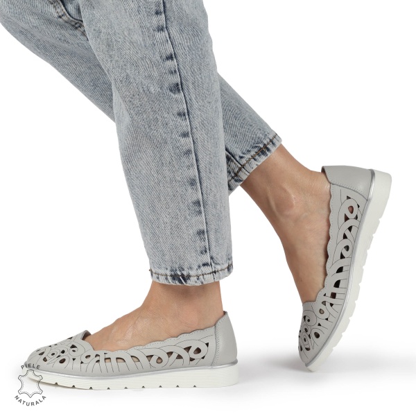 BALERINI dama din Piele naturala PERFORATA SLIP-ON CRL1357 GRI - Img 4