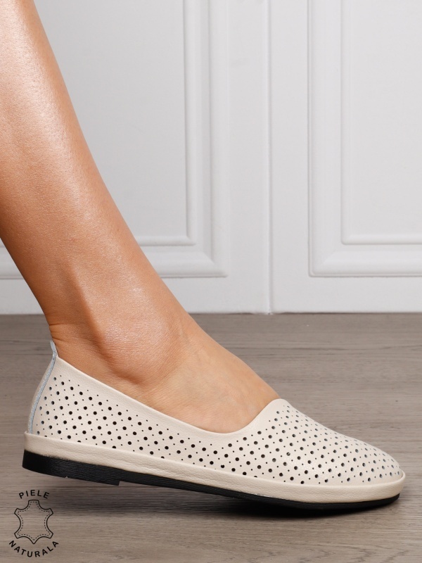 BALERINI dama din Piele naturala PERFORATA SLIP-ON CRL1358 BEJ - Img 2