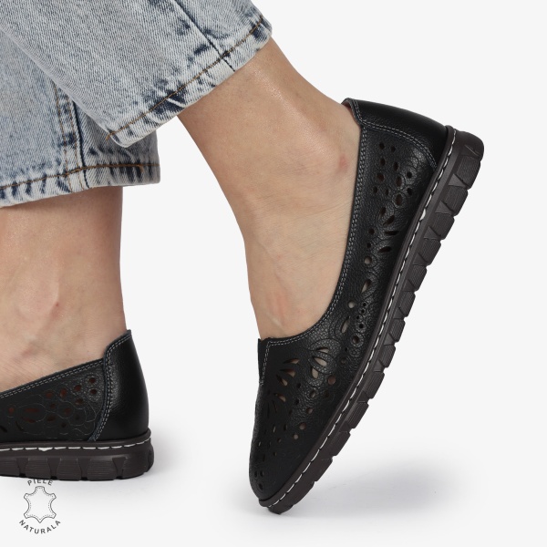 BALERINI dama din Piele naturala PERFORATA SLIP-ON CRL1363 NEGRU - Img 4