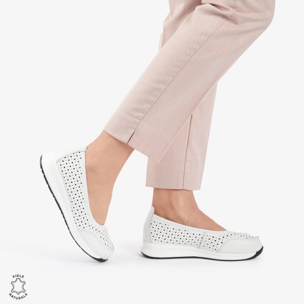 Balerini dama din Piele Naturala Slip-On CRL0721 ALB - Img 4