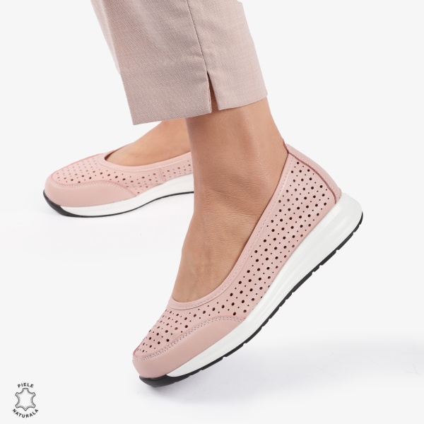 Balerini dama din Piele Naturala Slip-On CRL0721 ROZ - Img 2