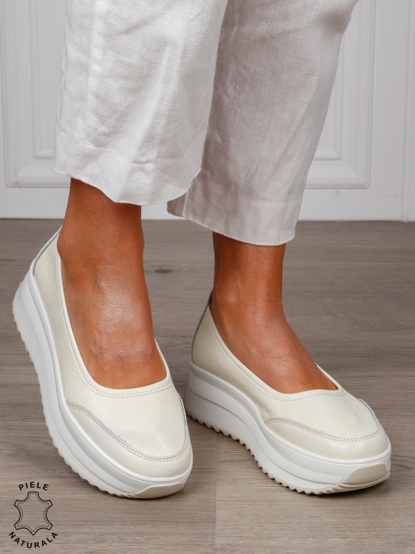 Balerini dama din Piele Naturala slip-on CRL1544 BEJ - Img 2