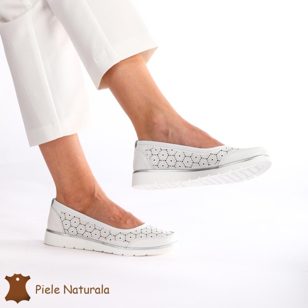 Balerini Dama Piele naturală CRL0026 ALB - Img 2