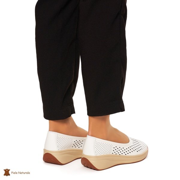Balerini Dama Piele Naturala Slip-on CRL0076 ALB - Img 4