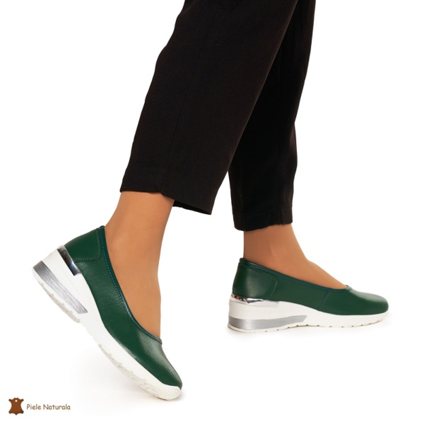 Balerini Dama Piele Naturala slip-on CRL0082 VERDE INCHIS - Img 3