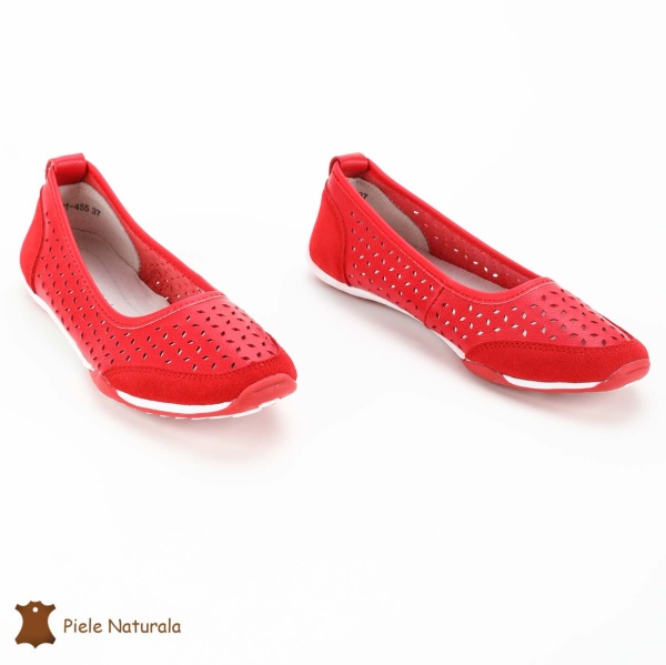 Balerini Roșii din Piele Naturala cu talpa flexibila CRL0168 - Img 4