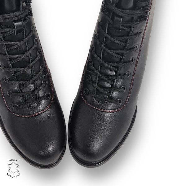 BOTINE DAMA CU TOC GROS din PIELE NATURALA CRL0894 CULOARE:NEGRU-ROSU - Img 3