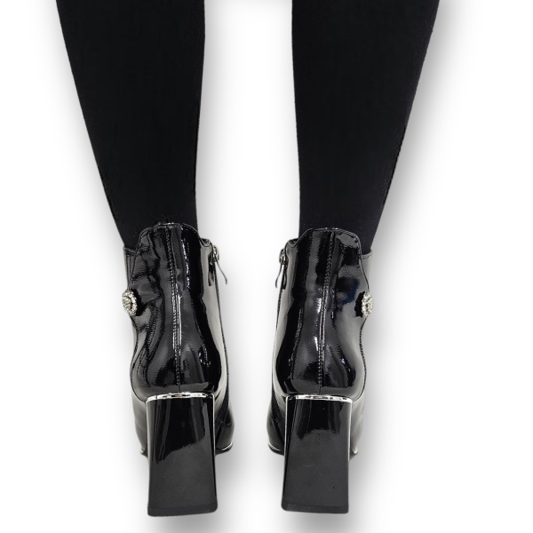 Botine DAMA Elegante din PIELE Ecologica Lacuita cu FERMOAR si Stras CRL0935 CULOARE: Negru - Img 5