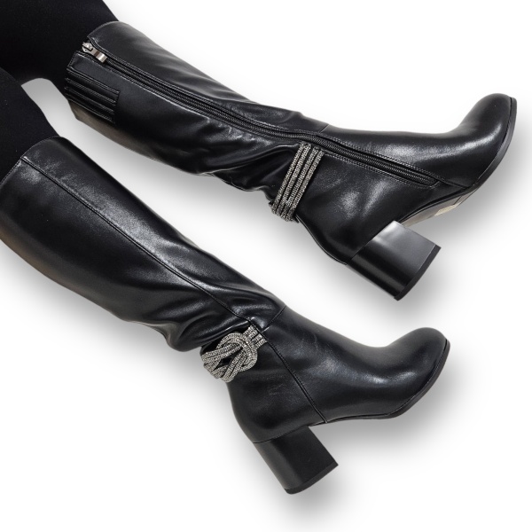 CIZME DAMA din PIELE ECOLOGICA cu FERMOAR CRL0919 CULOARE:Negru - Img 3