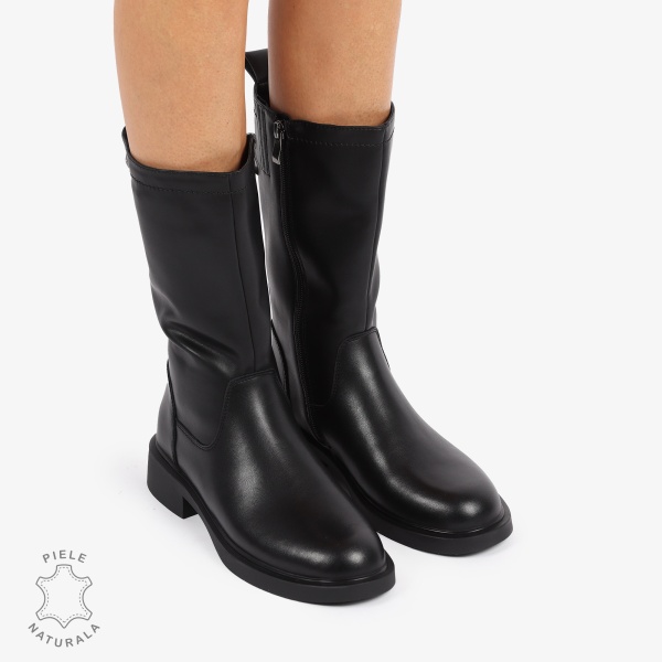 Cizme Damă din Piele Naturală Inalte cu inchidere fermoar CRL1252 NEGRU - Img 4