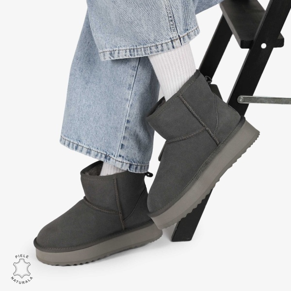 CIZME TIP UG DAMA din PIELE NATURALA INTOARSA CRL0893 CULOARE: GRI INCHIS - Img 5