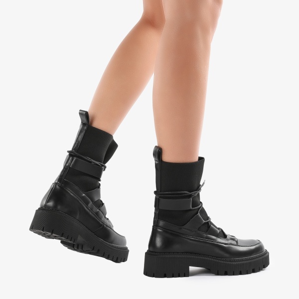 Ghete dama din piele ecologica si textil CRL0684 Negre - Img 4
