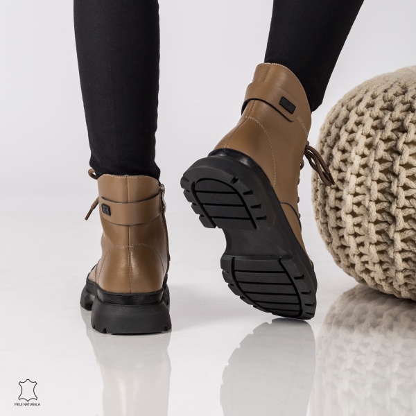 Ghete dama din Piele Naturala CRL0617 Khaki - Img 5