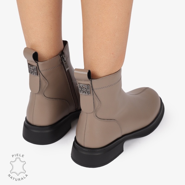 Ghete dama din piele naturală cu fermoar lateral și talpă confortabilă CRL1258 KHAKI - Img 3