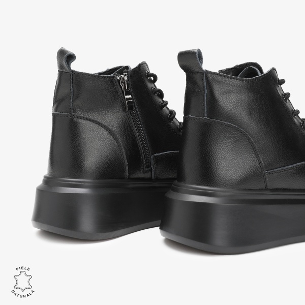 Ghete dama din Piele Naturala CU SIRET CRL0678 NEGRU - Img 2